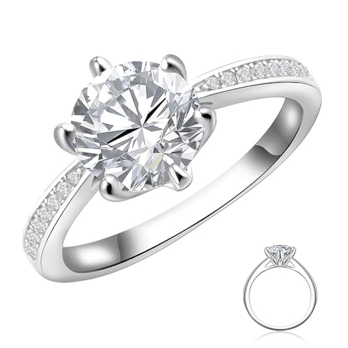 Moissanite Engagement Ring for Women, 925 Sterling Silver Wedding Ring Moissanite 2CT Round D Color VVS1 Promise Wedding Band Ring