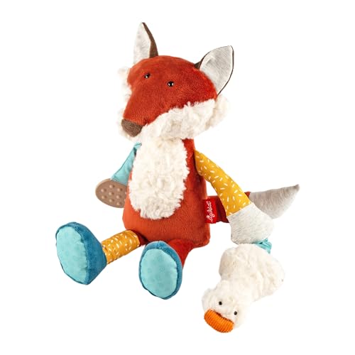 Peluche renard Sigikid bleu jaune rouge pour l'éveil de bébé