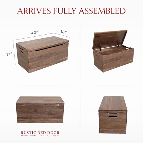 Image of Amish Made Wooden Storage Chest Trunk Box with Lid and Handles for Bedroom, Blanket, Clothes, Anti-Slam Hinges, Handmade, Rustic, Walnut Wood, Natural Stain, 42 inch