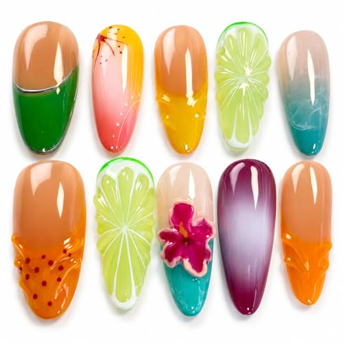 Handcrafted Tropical Fruit Press On Nails Sweet Summer Vacation Style