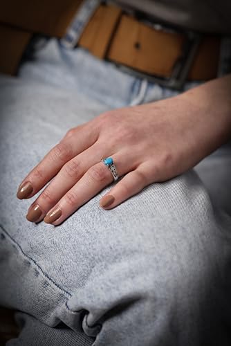 Alpha Rock Genuine Solid 925 Sterling Silver Simulated Oval Turquoise Marcasite Accents Halo Ring, Statement Engagement Promise Wedding Birthstone Oxidized Fine Ring, Gift for Women3