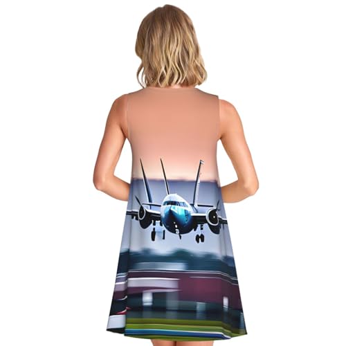 Robe d'été sans manches décontractée imprimé avion chic - 2