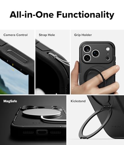 Image of Ringke Alles for iPhone 17 Pro Case Back Cover [Strong Magnet] [Built-in Kickstand] Shockproof Protection Bumper with Adjustable Angle Stand Compatible with Magnetic Accessories - Black