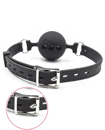 Image of Leather Restraints Ball Mouth Plug Silicone Bondage Ball Gag Hollowed-Breathable Silicone Sex Gag Muzzles Adjustable Strap Bondage Harness Restraints-S(BO4)