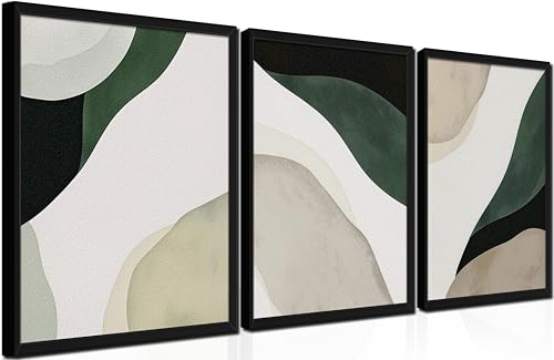 Framed 3D Textured Green Abstract Wall Art, Modern Abstract Wall