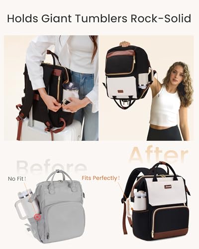 LOVEVOOK Laptop Backpack for Women with Giant Tumbler Holder Pocket, 15.6 inch Travel Work Backpack Purse for Nurse Teacher, Waterproof School Bag College Bookbag Cute Casual Daypack for Girls2