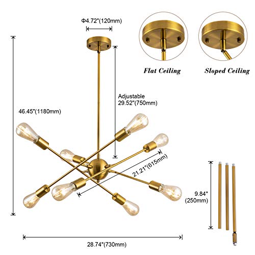 Jiamagic Modern Sputnik Chandelier 8 Lights Brushed Brass Chandelier Rotatable Mid Century Pendant Lighting Gold Pendant Light Fixture For Kitchen Island Hallway Dining Room #TOP4