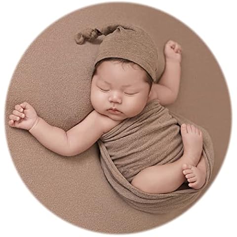 Zeroest Newborn Photography Wraps with Hat Baby Photo Outfit Girl Stretch Blanket Infant Boy Props for Baby Photo Shoot (Tan) Cover