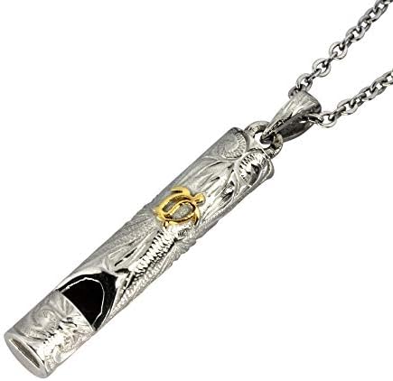 Austaras Hawaiian Turtle Bar Necklace - 925 Sterling Silver Plated Stainless Steel Whistle Pendant