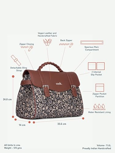 Image of ZOUK Heritage Satchel Bag - Gwalior Weaves | Jute | Vegan Leather Handcrafted With Detachable Sling Strap