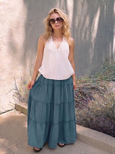 Lepunuo Casual Ruffle Maxi Skirt Women Pockets High Waist Flowy — view 2