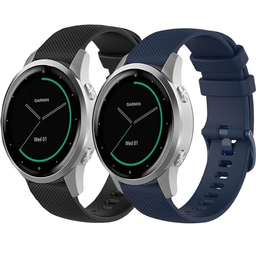 2 Pack Waterproof Wristband Compatible with Garmin Vivoactive 4S / Venu 3S / Venu 2S / Vivomove 3S, Quick Release 18mm Replacement Strap for Women Men (black/navy) by Gleenice - Used condition - US$9.49