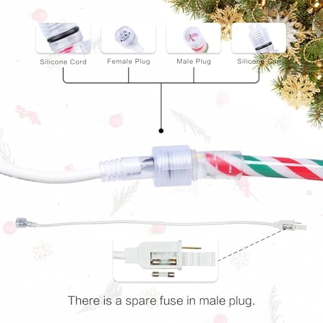 Christmas Candy Cane Lights - 18FT LED Candy Cane Rope Lights Outdoor Waterproof Decorative Christmas Lights for Holiday Party Home Patio Indoor Xmas Decorations(216 LEDs)