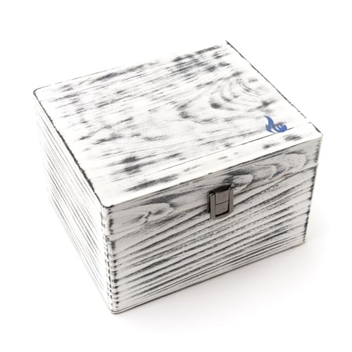 LITT Large Distressed Grey Wooden Storage Box with Built-in Roll Tray - Rolling Accessory Organizer - Image 4