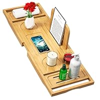 Badewannenablage Ausziehbare, Badewannenbrett mit Glas- & Tablethalter