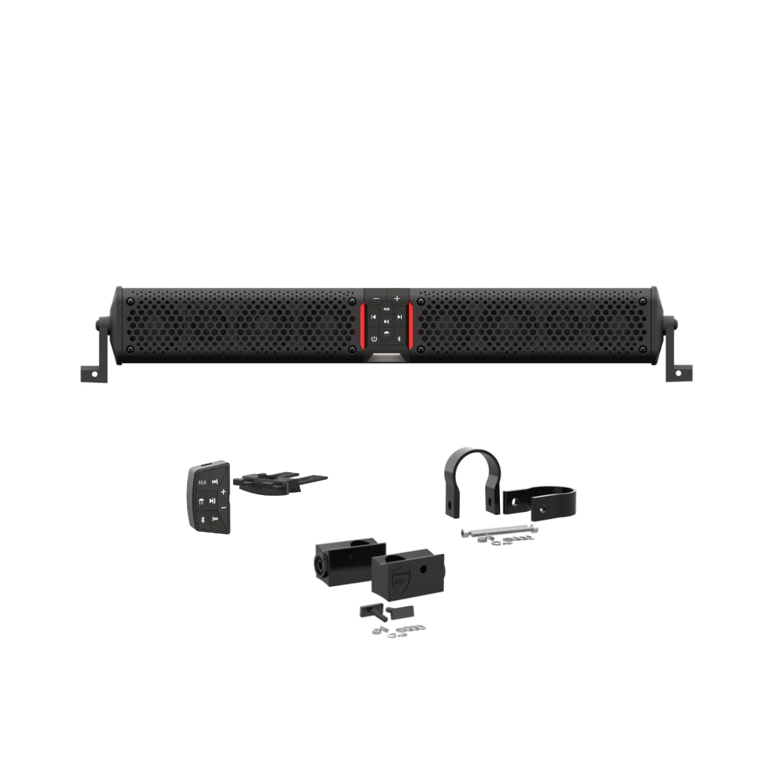 wet sounds STEALTH-XT-8-B Stealth XT 8 Speaker All-in-One Amplified Bluetooth Soundbar with Remote – Black with Slider Brackets and 1.50