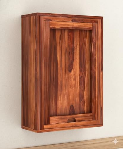 Image of WELL KNOWN Furniture Solid Wood Bar Cabinet for Home | Wall Hanging Design Mini Bar & for Living Room (Natural) (Nature) bar Cabinet for Home