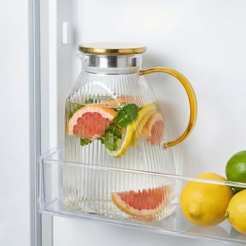 1.8L Glass Pitcher with Lid - Ideal for Fridge Storage, Carafe for Hot or Cold Beverages, Perfect for Juices and Cocktails