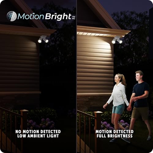 Image of Globe Electric 180-Degree 22W Twin Head White Wired Motion Activated Diecast Architectural Security Light, Spotlight, Outdoor, Outside House Lights