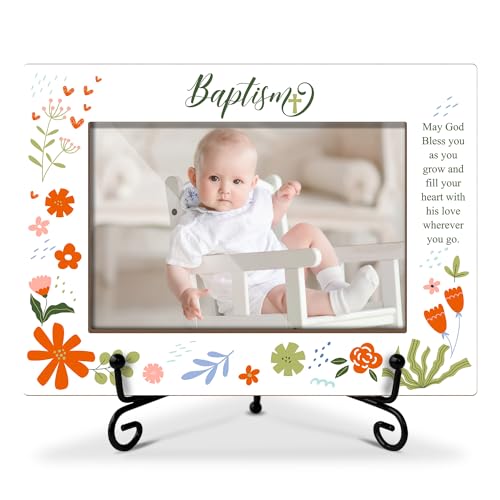 Baby Blessings Baptism Wooden Photo Frame Christian Gifts Baptism Presents for Baby from Godparents, Wooden Photo Frame with Iron Stand for Tabletop or Desktop Display (4x6' Horizontal Photo) - 42