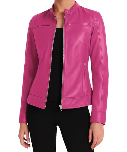 J'Jackin Premium Real Lambskin Leather Jacket Womens - Cafe Racer Style Genuine Leather Motorcycle Jacket Women