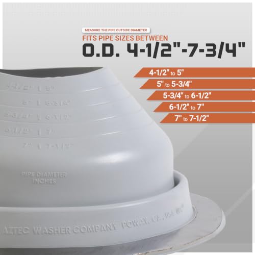 Image of Fasteners Plus #5 Round EPDM Metal Roof Pipe Flashing Boot (Fits 4-1 /4 inch - 7-3 /4 inch Pipe OD), Gray