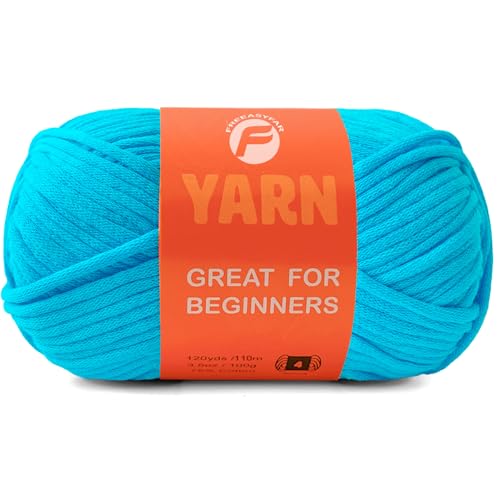 Image of 3.5Oz Beginner-Friendly Yarn for Crocheting and Knitting;Worsted-Weight Medium #4;Cotton Blend Yarn for Beginners with Easy-to-See Sitches,Great for Amigurumi DIY (Blue,1 Skein)