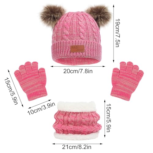 3 Pcs Kids Hat Gloves and Scarf Sets Knitted Pompom Beanie Neck Warmer Gaiter Mittens Winter Clothes for Girls Boys2