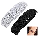 Elastic Cord 1 mm 2 Pcs, Elastic String for Bracelet Making 2 Colors Each 20M Round Stretchy Beading Cords Threads for Necklace Jewellery Clay Beads Making DIY Sewing Crafting (Black+White)
