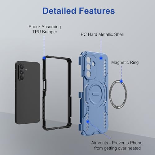 Image of amazon basics Back Case Cover for Samsung Galaxy A26 5G | Magnetic Case with Built-in Metal Ring | Supports Mag-Safe Charger, Wallet & Car Mount | Shockproof Hybrid PC + TPU | Blue