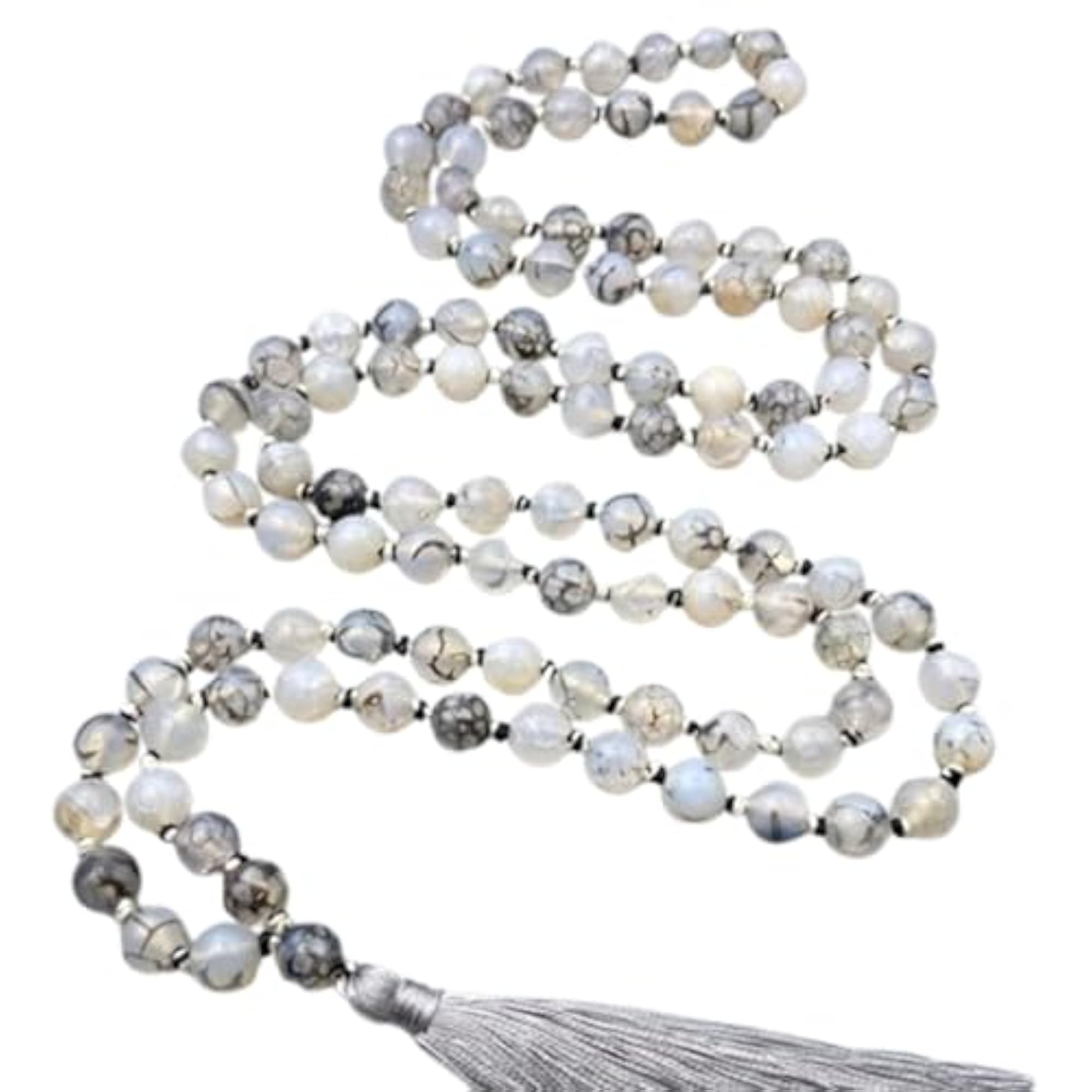 Natural Dragon Veins Agate 6MM Beaded Handmade Prayer Mala Necklace