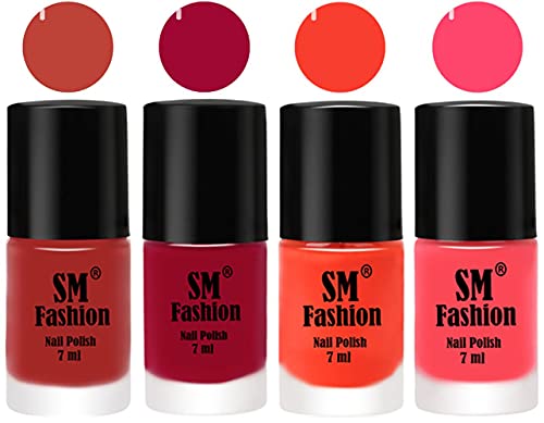 Image of Nail Polish Combo Set (Pack of 4) Quick Dry Gel Finish Nail Paint | Dark Nude,Pure Wine,Light Orange,Pink | 7 ml Each
