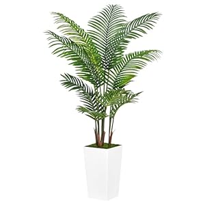 Artificial Palm Tree 5FT – Fake Tree with White Tall Planter – Faux Tropical Areca Floor Plant in Pot – Artificial Silk Plant for Home Office Living Room Decor Indoor