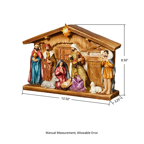 Image of Glitzhome Nativity Sets for Christmas Indoor with Light Star, Light Up Resin Nativity Scene Set for Tabletop Decor Hand Painted Lighted Christmas Nativity Figurines with Stable Xmas Manger Scene