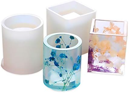 2 Pack DIY Pot Silicone Mold, Small Cube and Cylinder Resin Molds, DIY Flower Pot Mold, Pen Holder mold, Planter Pot Mold