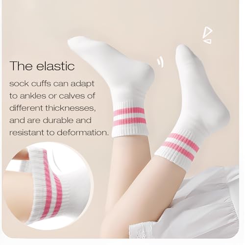 DRESHOW BQUBO 4 Pairs Kids Girls Pink Crew Athletic Sport Socks Soft Cotton Ankle Socks School Uniform Sock for 4-10 Years2