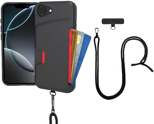 Image of Smartish iPhone 17e /16e Wallet Case with Crossbody Lanyard Strap - Wallet Slayer Vol. 1 - [Slim + Protective] Credit Card Holder with Universal Detachable Shoulder Neck Strap - Black Tie Affair