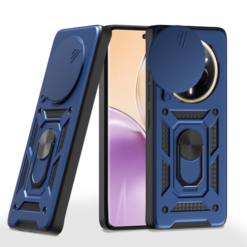 Image of Pikkme Back Cover for Realme 14 Pro 5G | 360 Protection Case | Sliding Camera Shield Cover & Ring Holder Stand D10 Tough Armor Bumper Case (Blue)