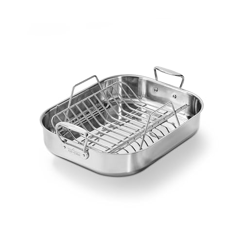 Image of All-Clad Specialty Stainless Steel Roaster with Rack 14x18 Inch Oven Broiler Safe 600F Roaster Pan, Pots and Pans, Bakeware, Silver