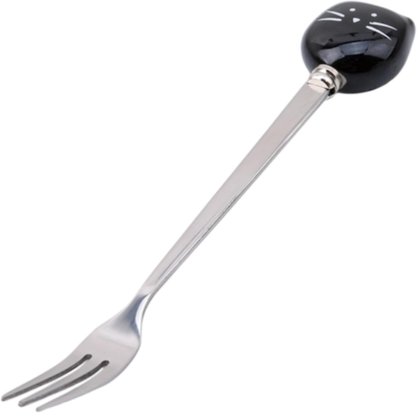 fruit forks，Dinner Forks,Stainless Steel Forks1pcs Cute Cat Fork Stainless Steel Long Handle Stirring Spoon Fruit Fork Spoon Ceramic Handle for Office Home School (Color : White a, Size : Fork)