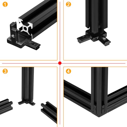 QNK 8 Sets Black 3 Way End Corner Bracket Accessories,Includes 8pcs 3-Way End Corner Connector,32pcs M4 Screws and Hex Wrench for 2020 6mm Slot Aluminum Extrusion Profile — view 6