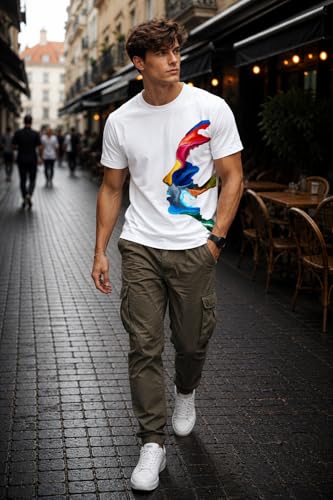 Image of INKKR Regular Fit Half Sleeves Round Neck Typographic Printed Cotton T-Shirt
