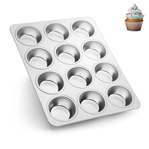 Herogo Moule à muffins en acier inoxydable pour 12, moule à cupcake, Yorkshire pie et pudding, facile à nettoyer, passe au lave-vaisselle, non toxique,...