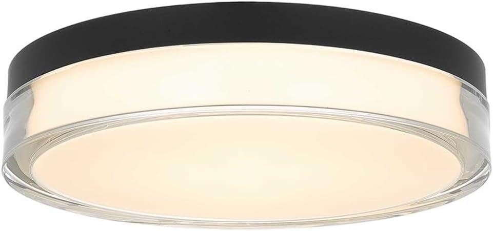 BOWERY HILL Modern 12-Inch LED Outdoor Flush Mount Light, Black Powder-Coated Stainless Steel Frame, Acrylic Diffuser, Customizable 3-CCT Settings, Weather-Resistant, Porch or Outdoor Lighting