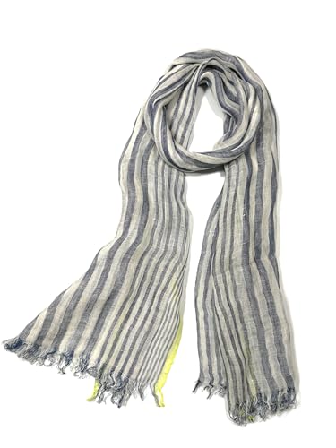 Shanlin Unisex 100% Linen Scarves for Men and Women (71x22) (Blue-White-Stripes)
