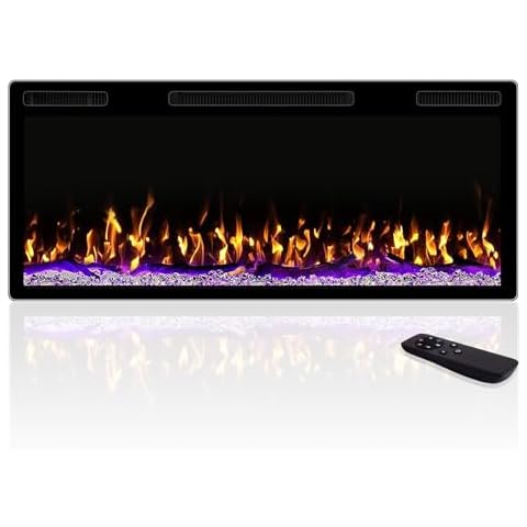 PRETZI 42" Electric Fireplace Ultra Narrow Frame & Wide Screen, Electric Fireplace Recessed/Wall Mounted with Heater, Adjustable Flame Color and Brightness, Remote Control/Timer, 750/1500w Cover