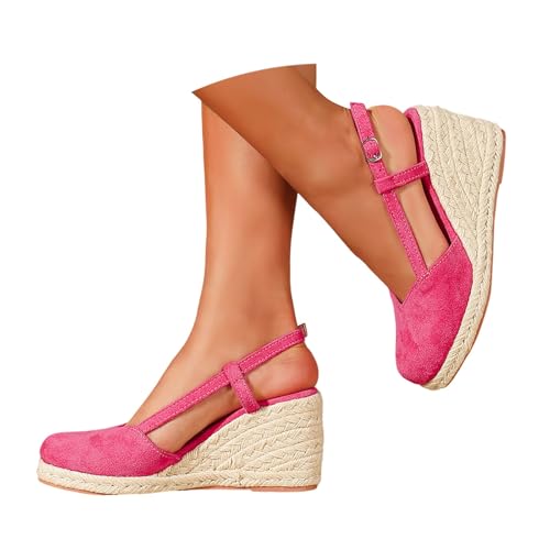 Sandales compensées pour femme espadrilles lin tressé d'été