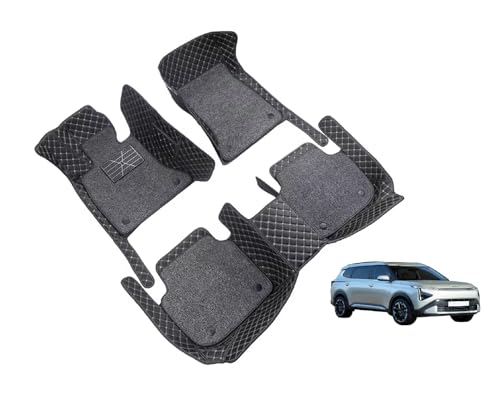 Image of Auto Hub 7D Car Floor Mats Compatible with Kia Carens Clavis (7 Seater), Leatherette, 100% Waterproof & Washable, Carens Clavis Car 7D Floor Mat, Black