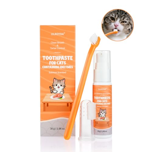 ulroyda Cat Dental Kit with Salmon Flavor Toothpaste 1.06 oz | Enzymatic Cat...