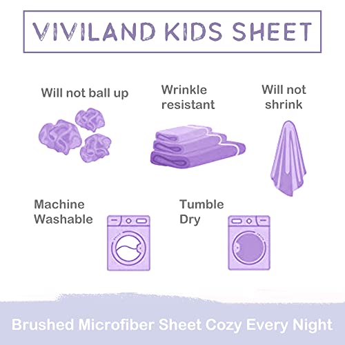 Viviland Kids Twin Sheet Set - Girls Light Purple Twin Sheet Set - Kids Toddlers Twin Microfiber Fitted Sheets - Girls Sheet Butterfly Floral Printed #TOP5